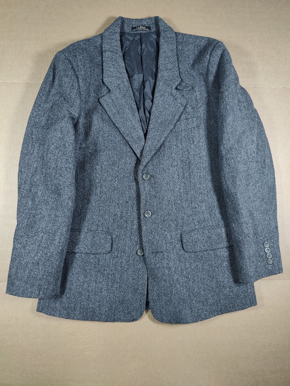 LL Bean 100% Shetland Wool Gray Herringbone Thinsulate Heavyweight Blazer Sz 40R